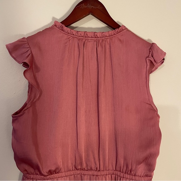 🔥 Old Navy | Mauve Waist-Defined Crinkle-Chiffon Ruffle-Sleeve Dress Large - Picture 6 of 9
